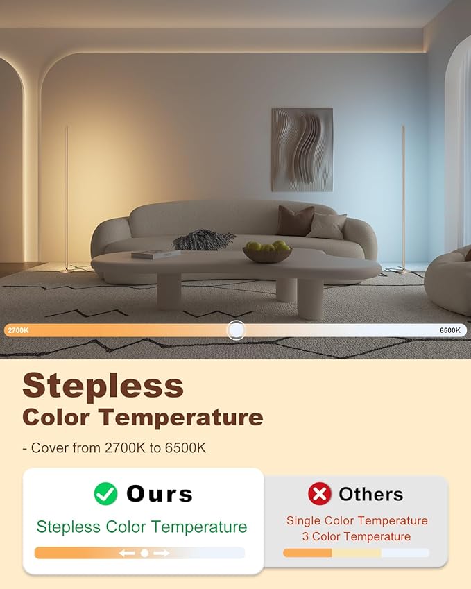 TACAHE Minimalist Corner Floor Lamp - 2700K-6500K Dimmable LED Night Light - Modern Standing Mood Lamp with Remote Control for Living Room, Bedroom - 57" 12W - Gold - 1Pack