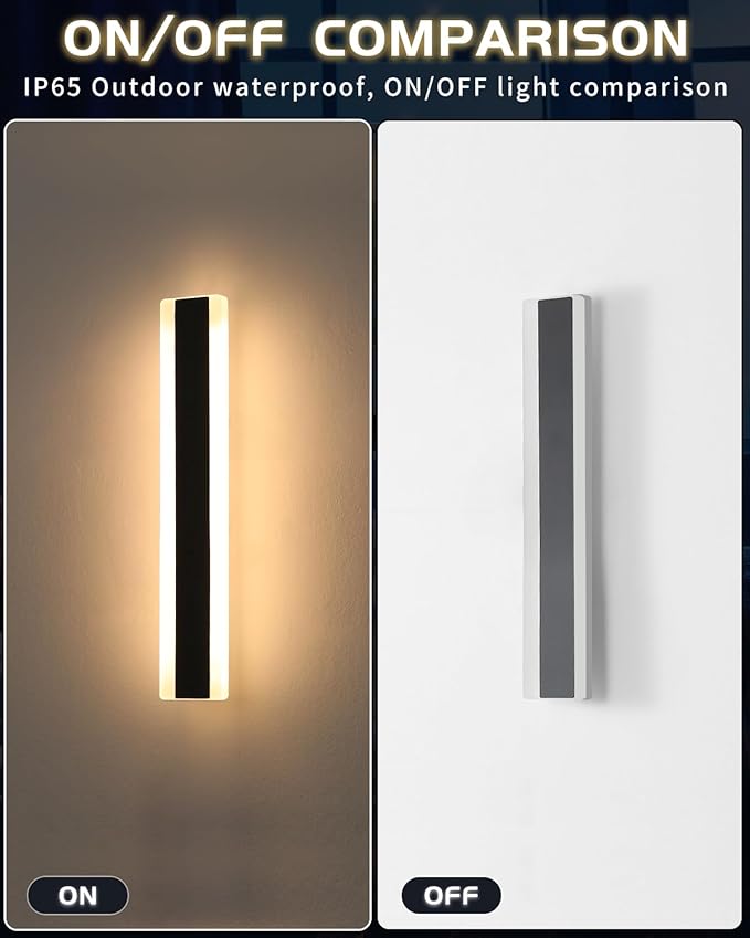 Mikeru 2pack 23.6inch Outdoor Wall Light Fixtures, 10%-100% Dimmable Outdoor Wall Lights Exterior Front Porch Light 3000-6000k Wall Mounted Led Lighting for Basement, Shop,Garage Lighting