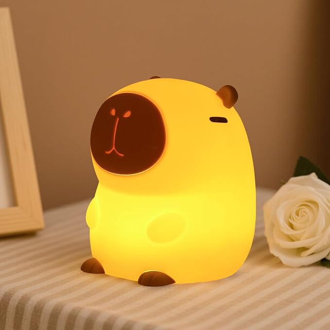 Capybara Night Light Squishy, 50Hrs Nursery Night Light, Touch Control 2 Brightness, 30Min Auto-Off, Rechargeable Bedside Lamp for Baby Kids, [Easter Gifts]