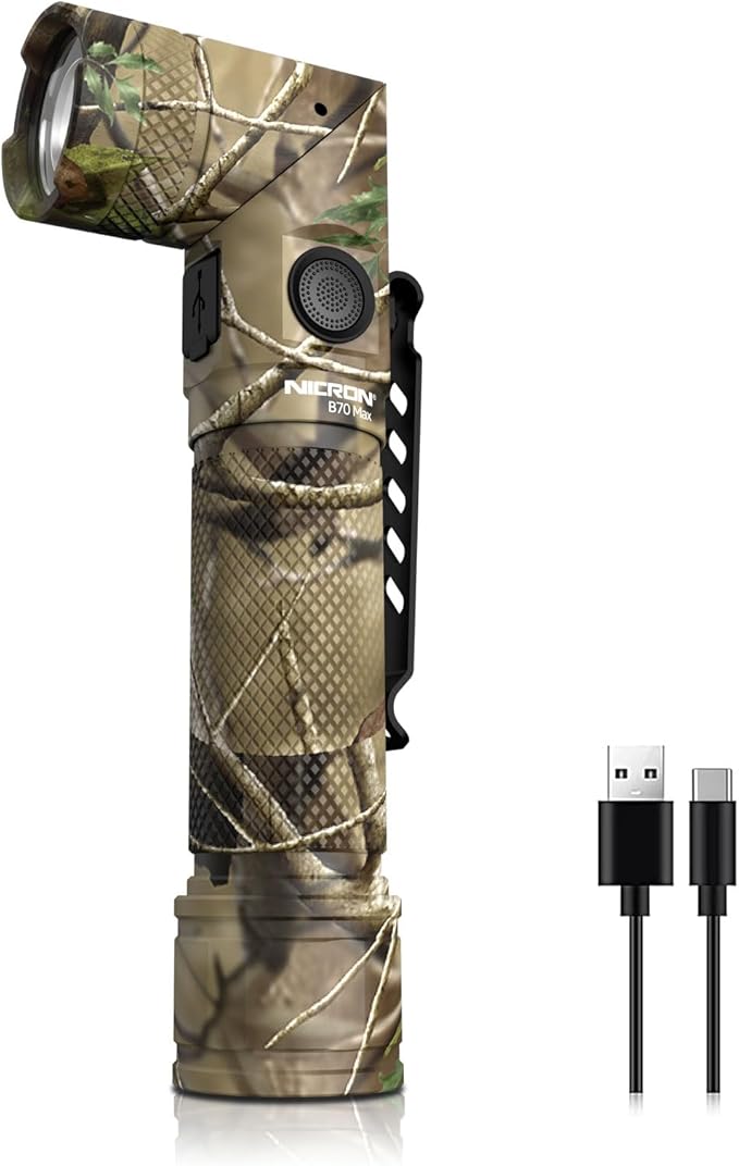 NICRON Flashlight, Rechargeable Twist Flashlight B70 Max 3500 Lumen LED Flashlight 5-Color Light 90 Degree Clamp with 360 Rotary Clip Waterproof