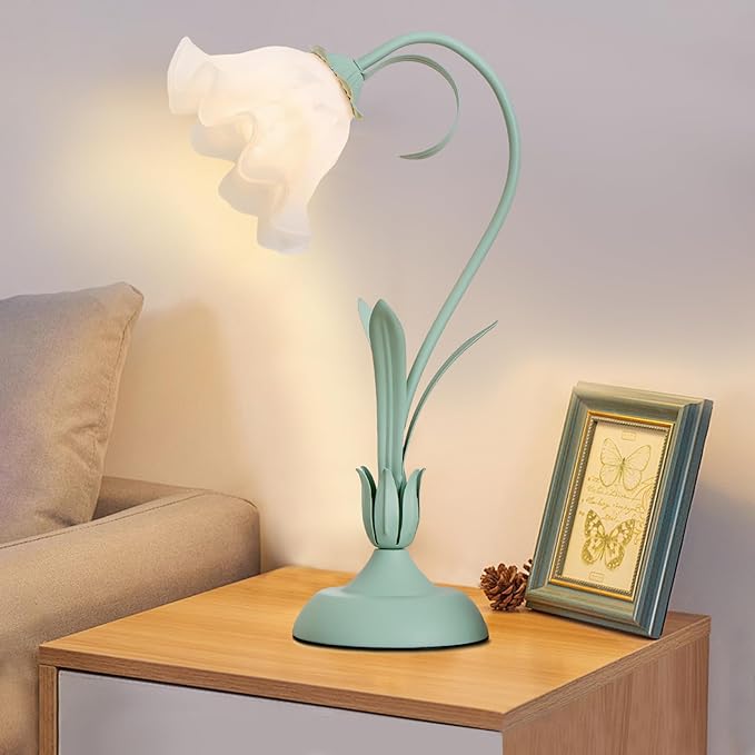 Flower Desk Lamp, Table Lamp LED Reading Light for Small Space Bedroom Home Office, Bedside Lamp with Soft Light, Applicable 5-10m² Area (Green, 19.6" D x 5.9" H)
