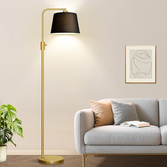 Nintiue Dimmable Gold Floor Lamp, 1000 LM LED Edison Bulb Included, Arc Floor Lamps for Living Room with Black Shade, Modern Standing Lamp Tall Lamps for Living Room Bedroom