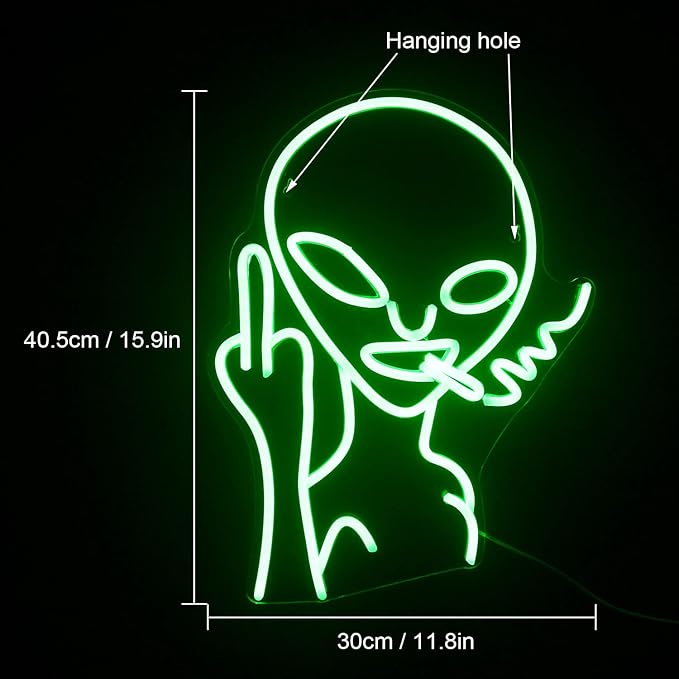 Green Alien LED Neon Signs for Wall Decor Shop Bar Pub Man Cave Game Room Decor Hip Hop Party Signs For Green Bedroom Wall Decor Birthday Party Funky Aesthetic Room Decor