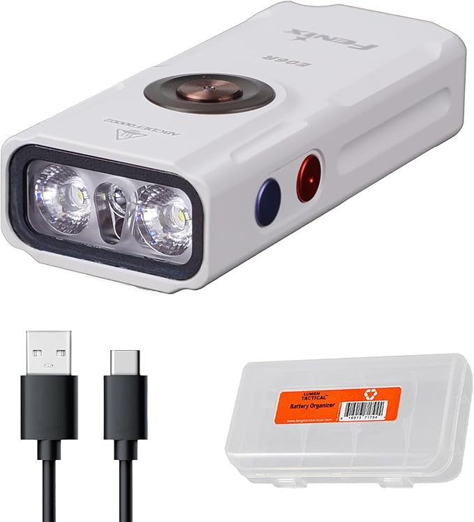 Fenix E06R 700 Lumen 3-in-1 EDC Keychain Flashlight, USB Rechargeable, Includes UV Light and Organizer (Platinum)