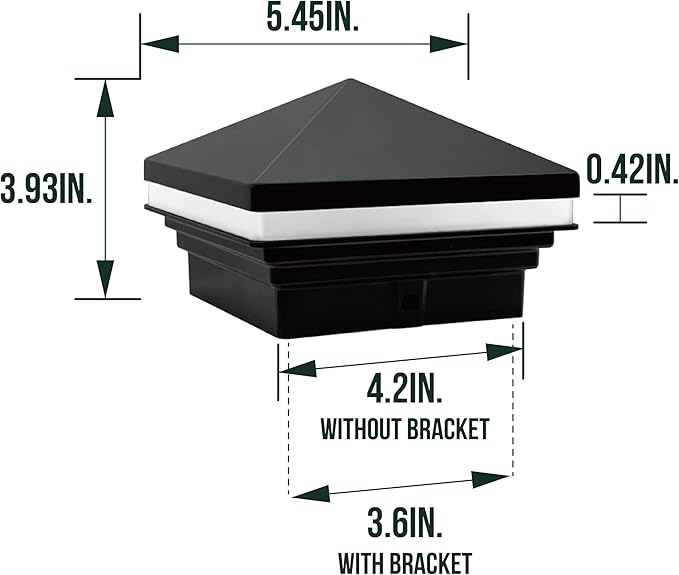 GKOLED Low Voltage Pyramid Post Cap Light, 3W 12V AC/DC, for 4"x4" and 3.5"x3.5" Wood or Vinyl Posts, 3000K Warm White, IP65 Rated Waterproof for Outdoor, Black