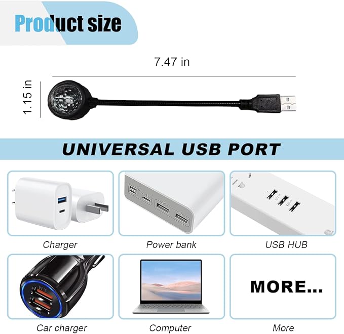 USB Car Roof Star Projector Night Light, Adjustable Car Interior Atmosphere Lamp Star Lights with 9 Modes, Portable Sound Activated LED Ambient Light for Car Decoration, Bedroom, Ceiling, Party (2PCS)