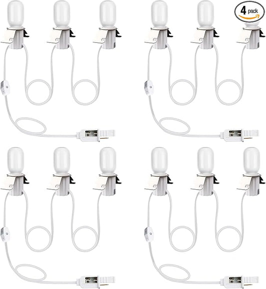 Leelosp 4 Pack Christmas Village Light Cord Set Accessory Cord with 3 LED Bulbs 6.6ft Blow Mold Light with On/Off Switch for Christmas Village Houses Holiday Crafts Decor