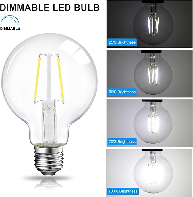 ENERGETIC SMARTER LIGHTING Dimmable LED Edison Light Bulb, G25 (G80) Globe Bulb, 60W Equivalent, 5000K Daylight, Christmas Light, E26 Standard Base, ETL Listed, 10-Pack