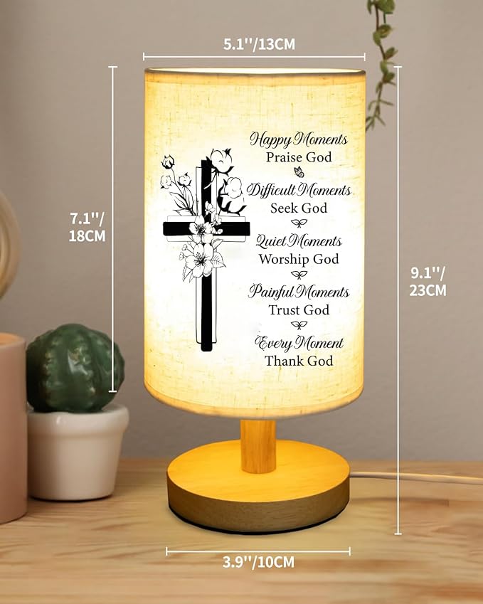 Christian Gifts for Women Faith, Inspirational Fabric Table Lamp Gifts, Christmas Birthday Gifts for Women, Men, Sister, Friends, Religious Gifts for Women, Bedside Table Lamp Christian Easter Gifts
