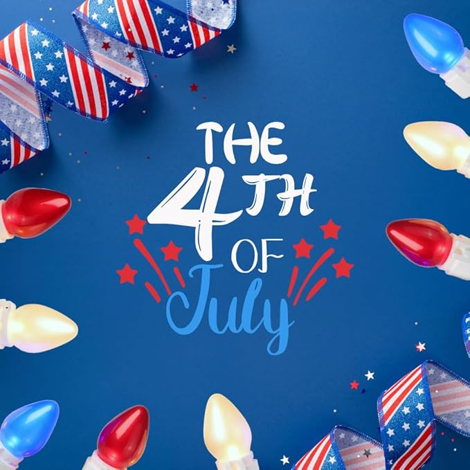 GlowVibe Red White and Blue String Lights, 4th of July, C3 Glass 13.5 ft 50 LED Plug in Lights for Home Patio Garden Yard Memorial Day Independence Day Patriotic Decorations Outdoor, White Wire