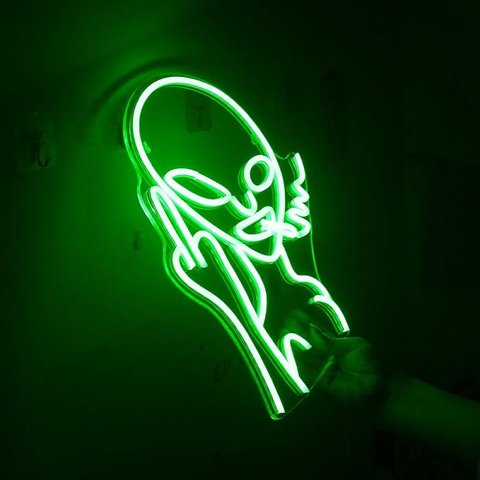 Green Alien LED Neon Signs for Wall Decor Shop Bar Pub Man Cave Game Room Decor Hip Hop Party Signs For Green Bedroom Wall Decor Birthday Party Funky Aesthetic Room Decor