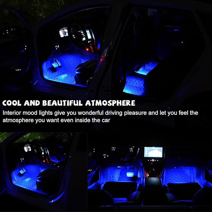 Car LED Strip Light, 24 LED RGB Auto Under Dash Interior Atmosphere Lights, Cigarette Lighter Decorative Lamp Ambient Night Light, Universal Lighting Kit Car Accessories (Blue)