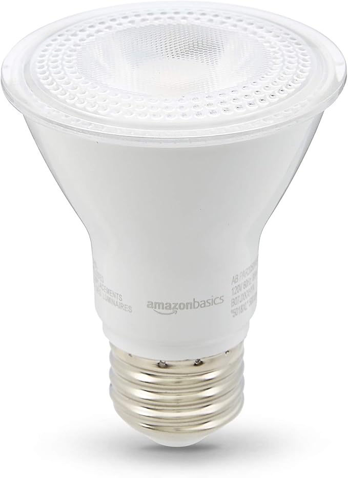Amazon Basics PAR20 LED Light Bulb, 50 Watt Equivalent, Energy Efficient 7W, E26 Standard Base, Warm White 3000K, Dimmable, 10,000 Hour Lifetime , 6-Pack