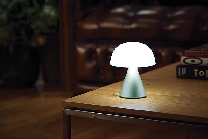 Lexon Mina M Mushroom Lamp - Portable Bedside Light for Bedrooms, Kids & Nursery - 9 LED Color Rechargeable Table Lamp with 24h Light & Dimmer, Medium - Mint
