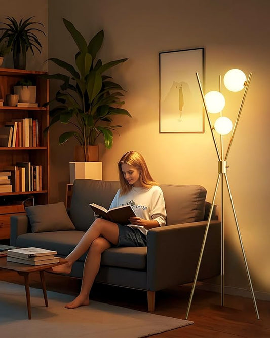 Lightdot Tripod Floor Lamp Stepless Dimmable Globe Modern Floor Lamp Gold Standing Lamps with Stable Base& 3PCS 3000K Bulbs Included Mid Century Floor Lamps for Living Room/Sofa Beside/Corner Decor
