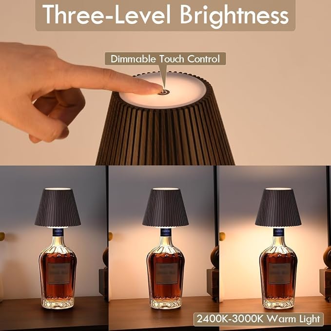 WILIT Wireless Bottle Lamp, 3-Level Brightness Cordless Table Lamp Shades, Touch Night Light for Nightstand, Battery Operated Light for Bedroom, Bar Decor&Living Room, Women Gifts, Mothers Day Gifts