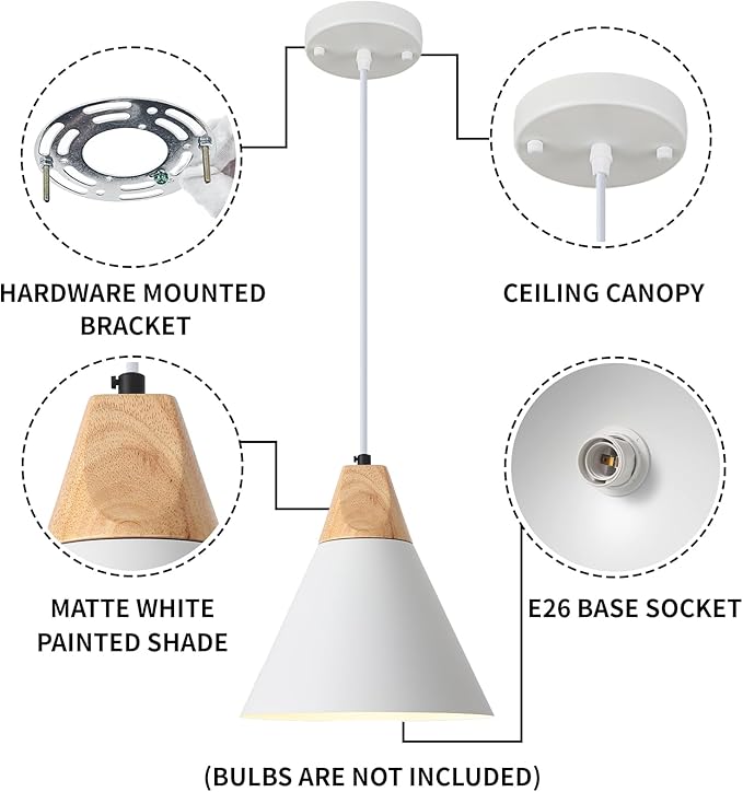 White Pendant Light, 2 Packs 9.4inch Farmhouse Pendant Light, Kitchen Pendant Lights, Pendant Lights Kitchen Island for Living Room, Bar, Bedroom, Office