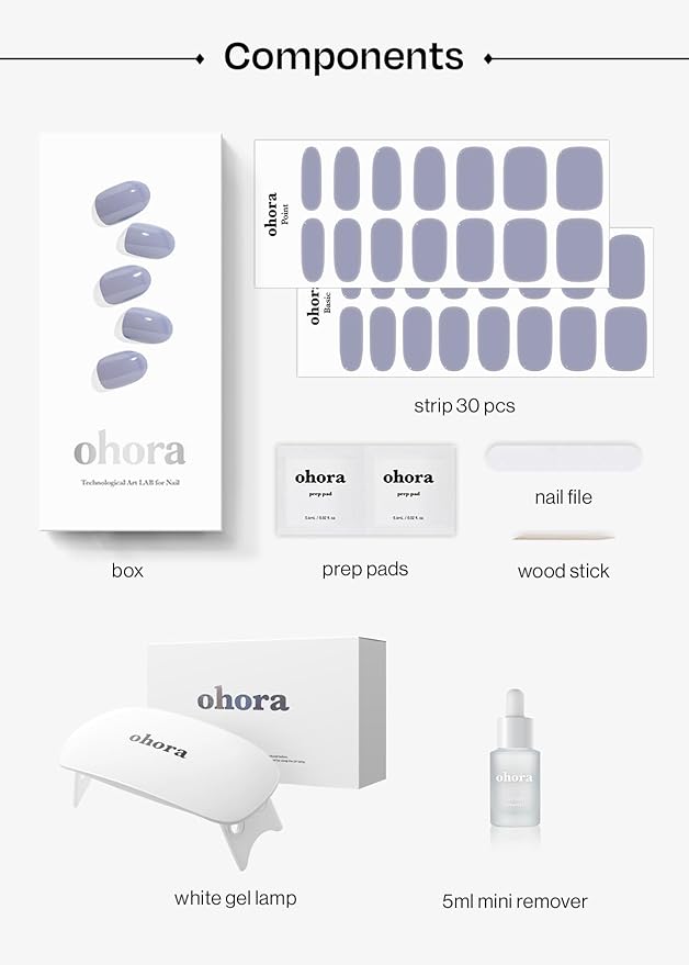 ohora Semi-Cured Gel Nail Strips Value Set (N Cream Cloud Starter Kit) Includes Full Size Lamp and Mini Remover, Salon-Quality, Long Lasting, Easy to Apply & Remove