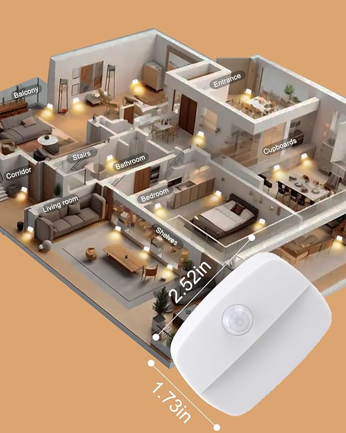 3Pcs Stick-on Motion Sensor Stair Lights, Warm White LED Night Light, Stick-Anywhere Stair Lights, Closet Light, Battery Operated Wall Light for Kitchen, Hallway, Bedroom, Bathroom, Stairs