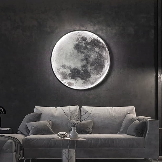 Modern Moon Wall Sconce Lighting, Dimmable Nightlight with Remote Control, Plug in Wall Lamp, Decorative Moon Light for Nursery Bedroom Living Room (11.8 inch)