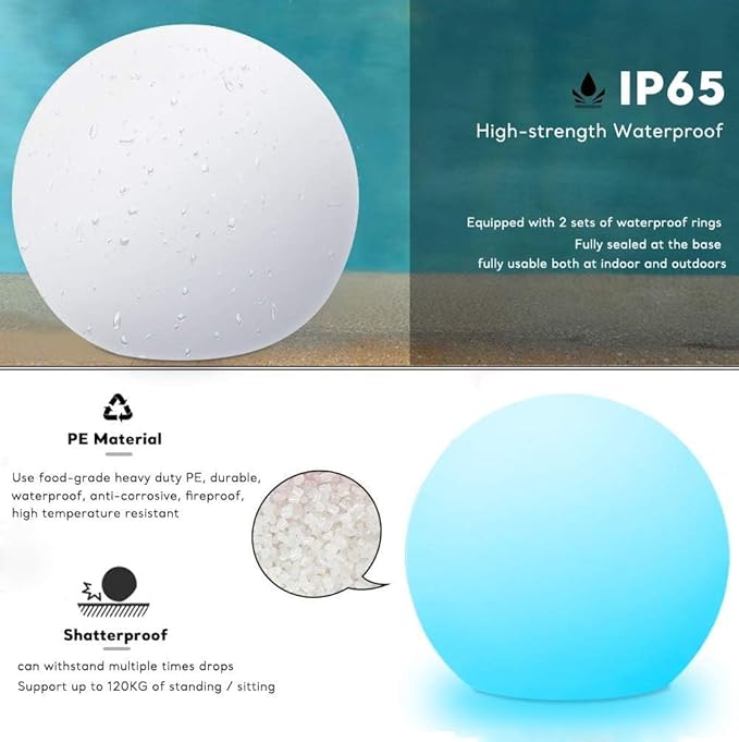 Globe Floor Lamp, 14-inch LED Ball Light with Remote,16 RGB Color Dimmable Rechargeable Nursery Globe Lamp, Waterproof Glowing Orb Light for Indoor Outdoor Lighting Decors
