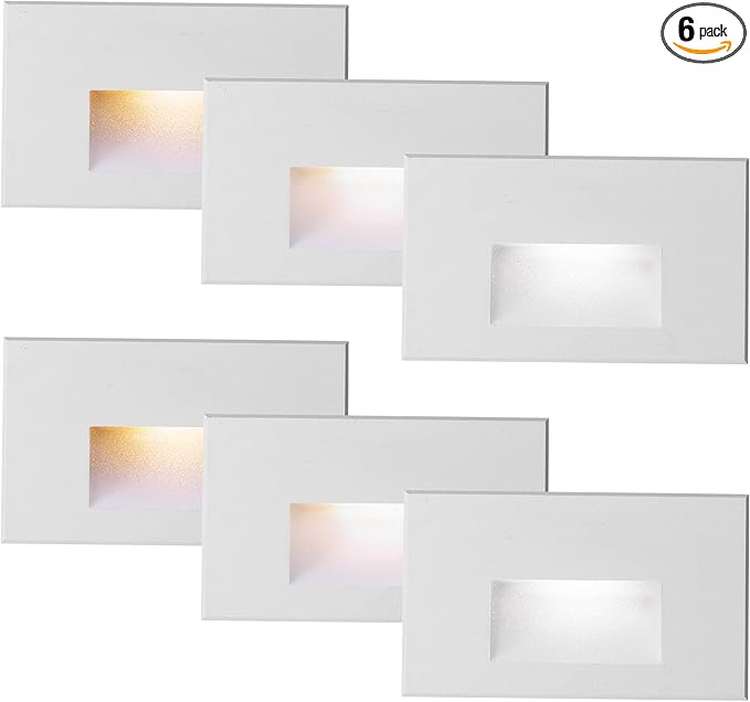 Step Lights Outdoor Indoor Stair Lights LED, 3CCT 12V Low Voltage 4W Color Changing 3000K/4000K/5000K 150LM, White IP66 Waterproof, Horizontal Light for Stairs, 6-Pack