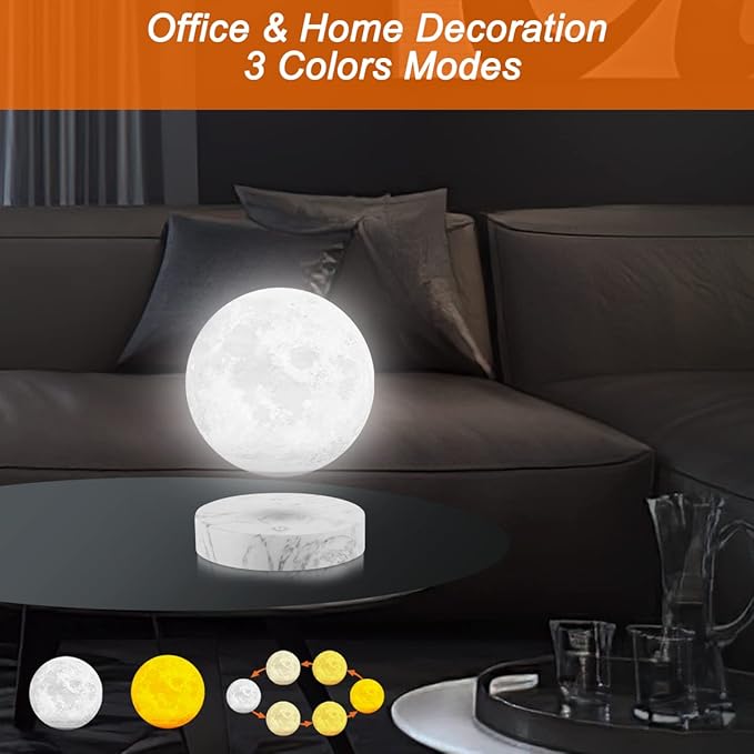 Magnetic Levitating Moon Lamp Rotating Floating Moon Lamp Night Light 3 Colors Moon Levitating Lamp Decorative for Living Room