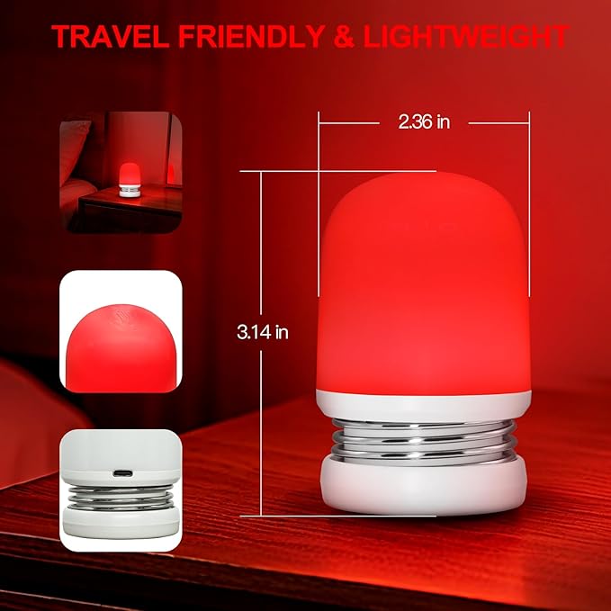 Red Night Light - 670nm Red Light Sleep Lamp for Bedside Sleep - Rechargeable Night Lamp for Bedroom - No Blue Light Lamp - Portable Rechargeable Night Lamp for Sleep, Relaxation, Yoga, Travel