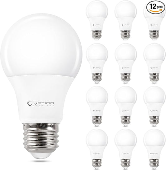 12 Pack A19 LED Light Bulbs, 40 Watt Equivalent Daylight 5000K with E26 Medium Base, Efficient 5W, 450 Lumens Non-Dimmable LED Bulbs, ETL/UL Listed, Energy Efficient for Bedroom Home Office