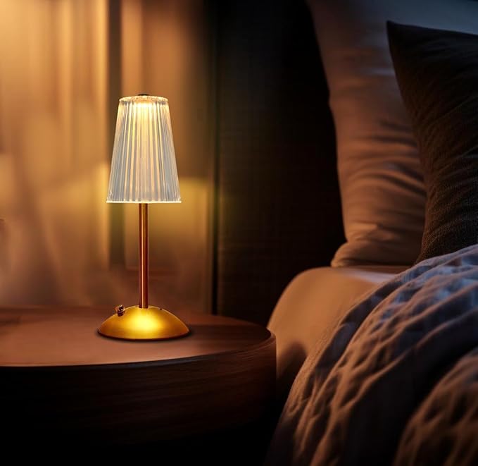 Portable Crystal Metal Desk Lamp,3-Color Touch Control, Rechargeable Battery - Ideal Bedside Lamp for Bedroom Nightstand (Golden)