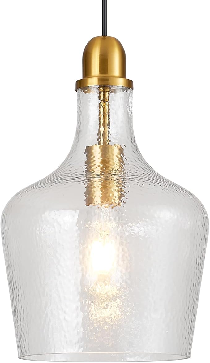 Glass Pendant Light Modern Brass 1 Light Single Dome Pendant Lighting Fixtures for Kitchen Island Dining Room Hallway, Dia 9 Inch, E26, UL Listed