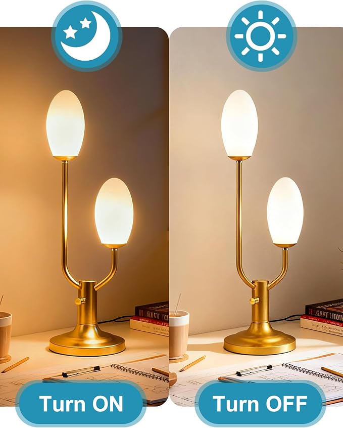 Lightdot Mid Century Modern Table Lamp Vintage Gold Dimmable Plug in Small Bedside Lamps with Oval Shade Cute Desk Lamp Nightstand Reading Light for Bedroom Office Living Room
