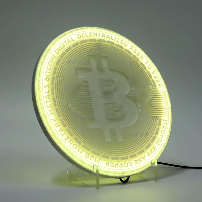 3D Moon Lamp – 3D Printed PLA Floating Moon, APP & Manual Control, RGB Music-Sync, Desktop & Wall-Mountable Night Light for Home, Kids, Party (Bitcoin 8.6lnches)