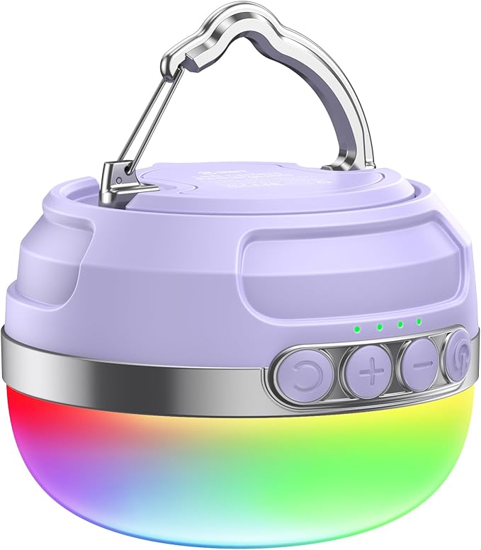 LED Camping Lantern Rechargeable 1400LM, Up to 420H Running Time Camping Tent RGB Light, 10400mAh Emergency Hanging Light for Hurricane, Power Outages, Home, Hiking,Violet