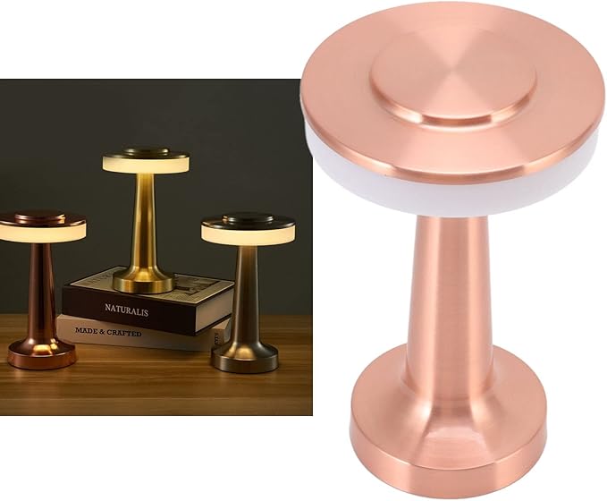 Diydeg Cordless, Retro Touch Control 3 Color Adjustment Metal Paint Appearance LED Electroplating Wire Drawing Process Anti Oxidation Portable Night Light(Copper)