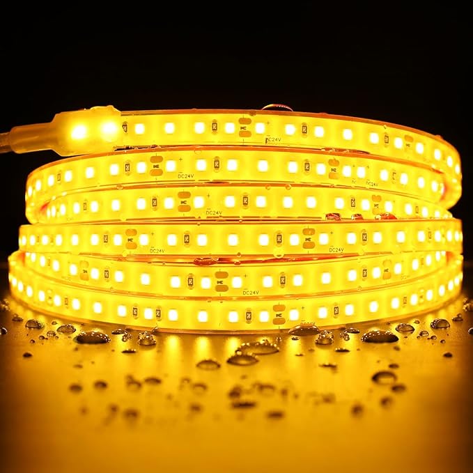SuperlightingLED DC24V Warm Amber Gold Sauna LED Tape Light 2000K, 5m 16.4ft Long Dense 600 LEDs Flexible Customizable High-Heat Resistant LED Strip Lights IP68 Submersible (Amber Gold)