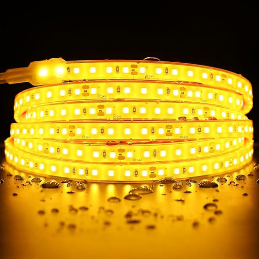 SuperlightingLED DC24V Warm Amber Gold Sauna LED Tape Light 2000K, 5m 16.4ft Long Dense 600 LEDs Flexible Customizable High-Heat Resistant LED Strip Lights IP68 Submersible (Amber Gold)