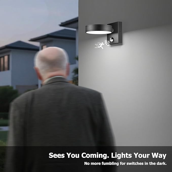 2025 NEW Motion Sensor Outdoor Lights 360° Adjustable Aluminum Outdoor Wall Sconce,1500LM LED Porch Light,Exterior Lighting fixtures Waterproof 3000K/4000K/5000K Front Porch Light for Garage Enterway
