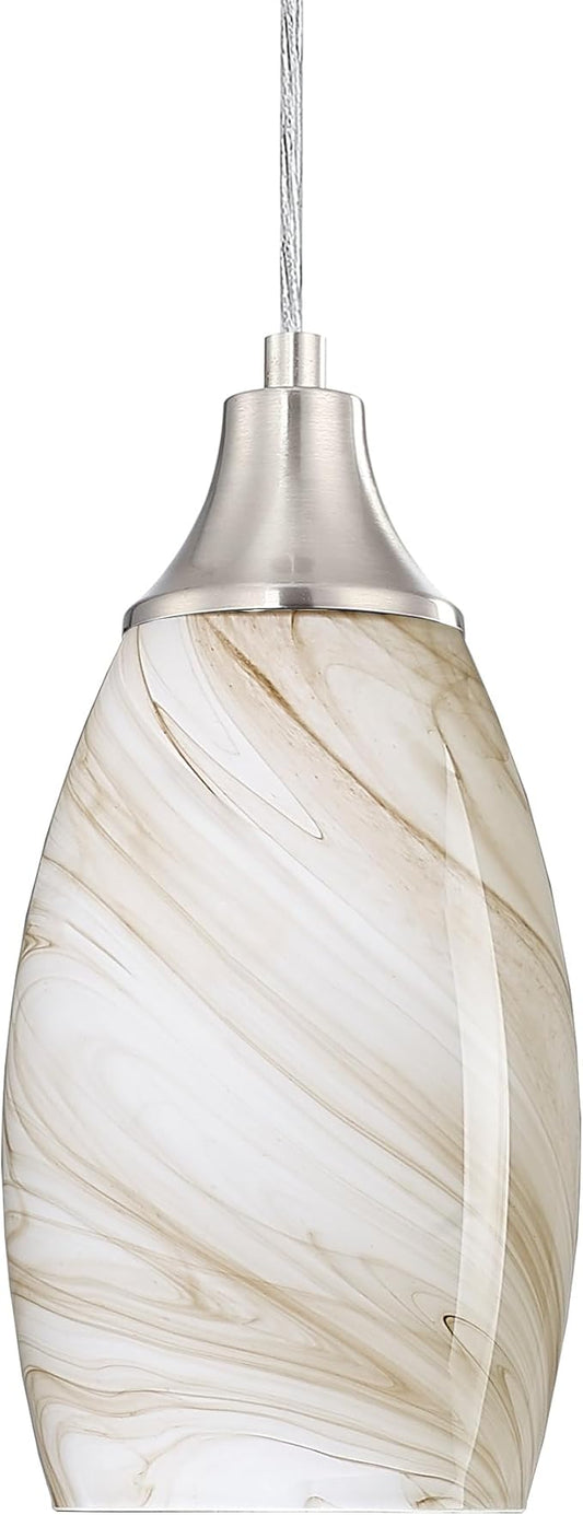 Mini Pendant Lights Kitchen Island Beige Marble Glass Lamp Shade Hand Blown Glass Pendant Light with Brush Nickel Finish Adjustable Cord for Kitchen Over Sink Hallway,Dining Room