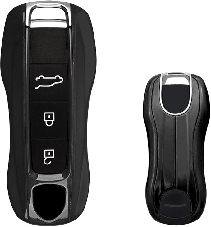 x xotic tech Glossy Black Remote Key Covers Case, Compatible with Porsche Cayenne Cayman Panamera 971 Macan Taycan 911 991 918 Carrera 992, 3PCS Smart Key Fob Painted Keyless Entry Protectors