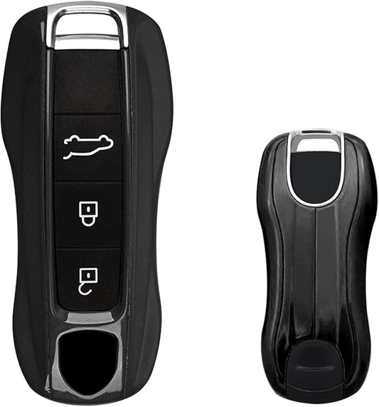 x xotic tech Glossy Black Remote Key Covers Case, Compatible with Porsche Cayenne Cayman Panamera 971 Macan Taycan 911 991 918 Carrera 992, 3PCS Smart Key Fob Painted Keyless Entry Protectors