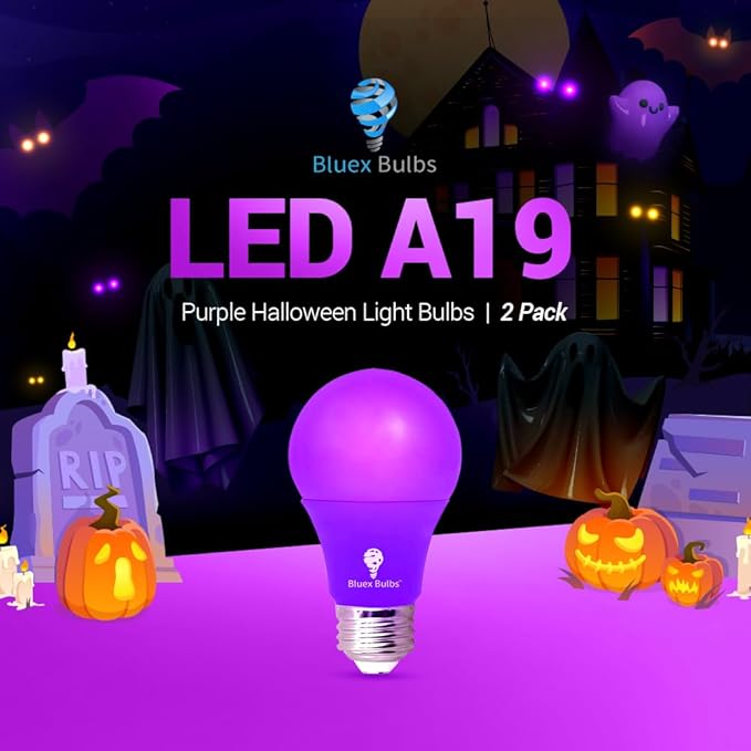 6 Pack BlueX LED A19 Purple Light Bulbs - 9W (60Watt Equivalent) - E26 Base, Party Decoration, Porch, Home Lighting, Holiday Lighting, Decorative Illumination