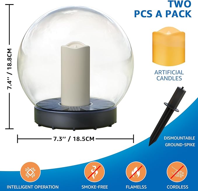 2-Pack 7.4x7.3 Solar Floating Pool Lights Ball Outdoor Water-Resistant IP66 Solar-Powered That Float Candles Flickering Lights for Swimming Pool Decor Pond Garden Party