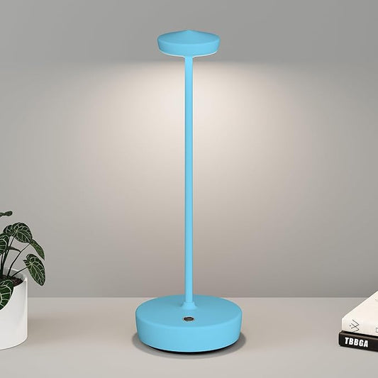 1 Pack Cordless Table Lamp Rechargeable - LED Battery Table Light with 3 Color Temperatures, Stepless Dimming, Waterproof Aluminum for Indoor Outdoor, Patio, Restaurant, Dinner (Blue)