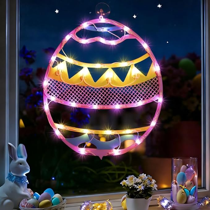 17" 35LED Lighted Pink Easter Egg Decor, Sweet Warm Glow for Desk, 120V Plug-in, UL Certified, Elegant Gift Box Packed