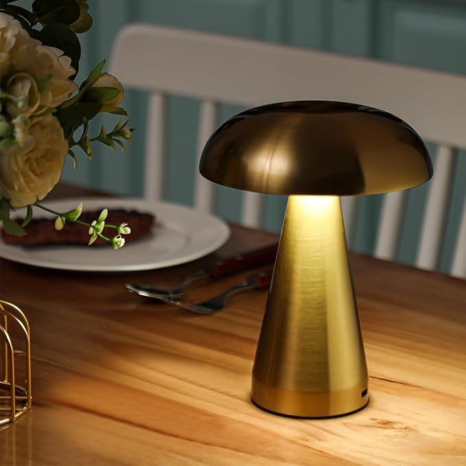 VIHOSE Set of 2 LED Mushroom Lamps Portable Metal Table Lamp with Touch Sensor 3 Color Stepless Dimming Desk Lamp Rechargeable Battery up to 15 Hours Cordless Lamp for Bedroom Nightstand Room Decor