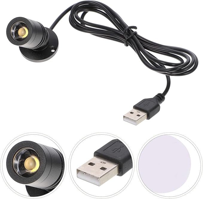 Uonlytech USB Powered Small Led Spotlight for Jewelry Display Adjustable Angle Mini Accent Light Portable Indoor USB Spotlight for Cabinet and Showcase