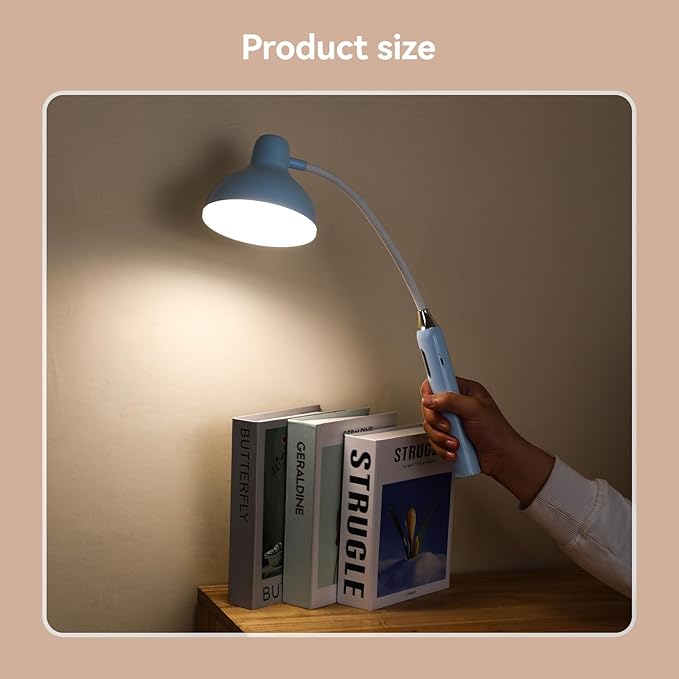 VAVOFO Wireless LED Desk Lamp with Touch Control - Adjustable 2700-7000K Color Temperature, 700LM Brightness, 360° Flexible Gooseneck, USB-C Charging, 2.5hrs Cordless Use (Blue)