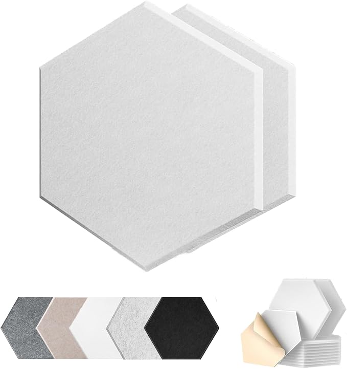 HONORIA 12-Pack Acoustic Panels, Soundproof Wall Panels, Hexagon Self-Adhesive 12"X10"X0.4, High Density Sound Dampening Panels - White