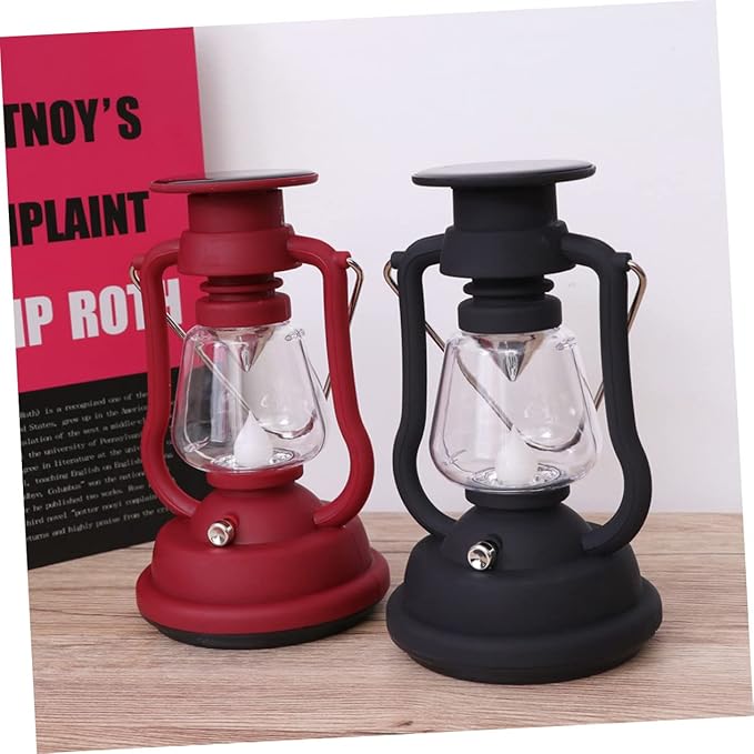 POPETPOP Rechargeable Solar Retro Horse Light Portable Camping Lantern with Hand Power Generation Multi Function Tent Light for Hiking Emergency Outdoor Use Black